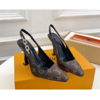 Top Design Louis Vuitton Sparkle Slingback Pumps 9.5cm with Chain Charm in Monogram Canvas 105135