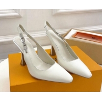 Good Product Louis Vuitton Sparkle Slingback Pumps 9.5cm with Chain Charm in Calf Leather White 105138