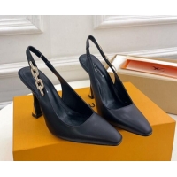 Good Product Louis Vuitton Sparkle Slingback Pumps 9.5cm with Chain Charm in Calf Leather Black 105139