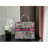 Top Quality LARGE DIOR BOOK TOTE White Multicolor Mexico Millefiori Embroidery M1286ZES