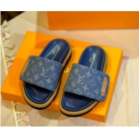 Big Discount Louis Vuitton Pool Pillow Flat Comfort Slide Sandals in Monogram Denim Blue 105150