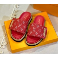 Low Price Louis Vuitton Pool Pillow Flat Comfort Slide Sandals in Monogram Denim Red 105151