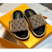 Lower Price Louis Vuitton Pool Pillow Flat Comfort Slide Sandals in Monogram Denim Beige 105152