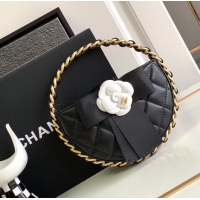 Famous Brand Chanel 23K Original leather Round Camellia Bag AP3584 Black