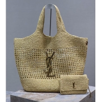 Famous Brand Yves Saint Laurent ICARE MAXI WOVEN SHOPPING BAG 698651 Apricot