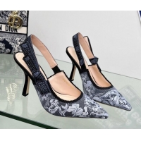 Hot Style Dior J'Adior Slingback Pumps 9.5cm in Blue Multicolor Embroidered Denim with Toile de Jouy Sauvage Motif 20200