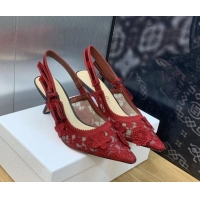 Best Grade Dior J'Adior Slingback Pumps 6.5cm in Transparent Mesh Embroidered with Red 3D Macramé-Effect D-Lace Motif  2