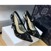 Low Cost Dior J'Adior Slingback Pumps 9.5cm in Transparent Mesh Embroidered with Black 3D Macramé-Effect D-Lace Motif 20