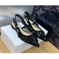 Popular Style Dior J'Adior Slingback Ballet Flat in Transparent Mesh Embroidered with Black 3D Macramé-Effect D-Lace Mot