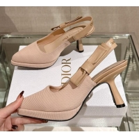 Good Looking Dior Sweet-D Slingback Platform Pumps 8cm Technical Fabric Nude 202023