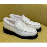 Duplicate Dior Boy Loafers in Calfskin and Shearling White Leather 214055