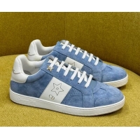 Grade Quality Dior Star Sneakers in Suede and White Calfskin Light Blue 214058