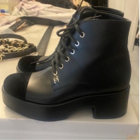 Best Price Chanel New Square Heels Ankle Boots Lace Up CH8922 Black