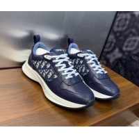 Durable Dior Men's B25 Runner Sneakers in Blue Smooth Calfskin and Dior Oblique Jacquard 2106025