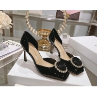 Good Looking Dior Rose Heeled Sandals 8.5cm in Black Patent Calfskin and White Resin Pearls 2106041