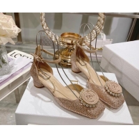 Good Product Dior Rose Pumps 3.5cm in Suede with Strass and White Resin Pearls Apricot 106043