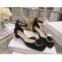 Big Discount Dior Rose Pumps 3.5cm in Suede with Strass and White Resin Pearls Black 206044