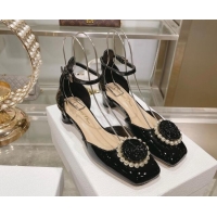 Top Quality Dior Rose Pumps 3.5cm in Black Patent Calfskin and White Resin Pearls 2106047