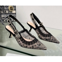 Affordable Price Dior J'Adior Slingback Pumps 6.5cm in Transparent Mesh Embroidered with Black and Gold-Tone Butterfly