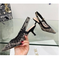 Affordable Price Dior J'Adior Slingback Pumps 6.5cm in Transparent Mesh Embroidered with Black and Gold-Tone Butterfly