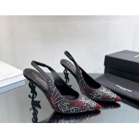 1:1 aaaaa Saint Laurent Opyum Slingback Pumps 10.5cm with Crystals Black/Red 108078