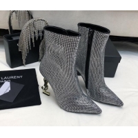 Sumptuous Saint Laurent Opyum Heel Ankle Boots 10.5cm in Crystals Allover Silver 108086