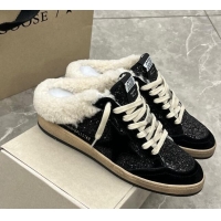 Cheap Price Golden Goose Ball Star Sabots Mules in black glitter with black star and shearling lining 105015