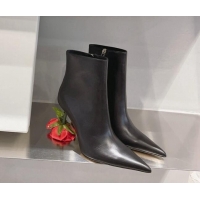 Perfect Loewe Leather Ankle Boots with Rose Bloom Heel 9cm Black/Red 926089