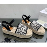 Stylish Loewe Anagram Canvas Espadrille Sandals Black/White 205073