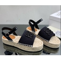 Luxurious Loewe Anagram Logo Canvas Espadrille Sandals Black 205075