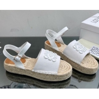 Stylish Loewe Anagram Logo Canvas Espadrille Sandals White 205076