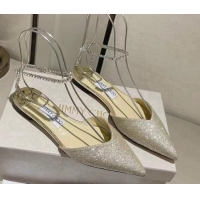 Good Quality Jimmy Choo Saeda Flat Shoes with Crystal Ankle Strap in Glitters Crown Gold 218090