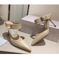 Duplicate Jimmy Choo Nell Heel Mule 8.5cm in Calf Leather Beige 1218095