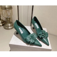 Duplicate Jimmy Choo Amita Flowers Mid Heel Pumps 6.5cm in Nappa Leather Green 109015