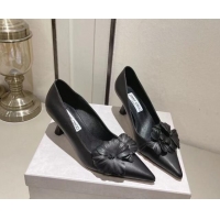 Pretty Style Jimmy Choo Amita Flowers Mid Heel Pumps 6.5cm in Nappa Leather Black 109016