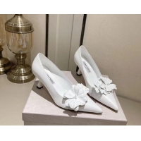 Top Grade Jimmy Choo Amita Flowers Mid Heel Pumps 6.5cm in Nappa Leather White 109017