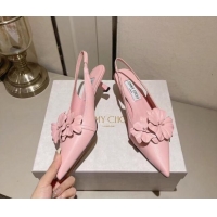 Best Grade Jimmy Choo Amita Flowers Slingback Pumps 4.5cm in Nappa Leather Light Pink 109018