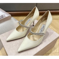 Luxury Jimmy Choo Bing Pumps 8.5cm in Patent Leather with crystals White 109022