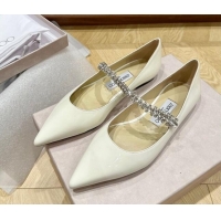 Perfect Jimmy Choo Bing Ballet Flat in Patent Leather with crystals White 109028