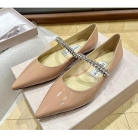 Pretty Style Jimmy Choo Bing Ballet Flat in Patent Leather with crystals Nude 0109029