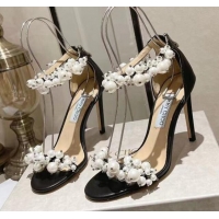 Unique Style Jimmy Choo LOVE Sandals 8cm/10cm in Leather with Pearls Black 109054