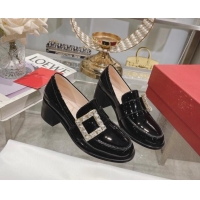 Sophisticated Roger Vivier Viv' Rangers Strass Buckle Loafers 4.5cm in Patent Leather Black 218118