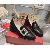 Best Price Roger Vivier Viv' Rangers Strass Buckle Loafers 4.5cm in Shiny Leather Black 218119