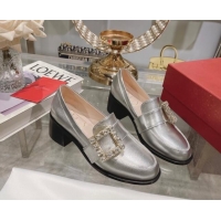 Unique Style Roger Vivier Viv' Rangers Strass Buckle Loafers 4.5cm in Shiny Leather Silver 218121