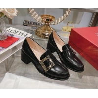 Grade Quality Roger Vivier Viv' Rangers Metal Buckle Loafers 4.5cm in Shiny Leather Black 218122