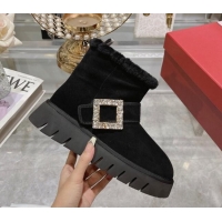 Good Product Roger Vivier Viv' Winter Fur Strass Buckle Ankle Boots in Suede Black 1218126