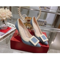 Luxury Roger Vivier Viv’ In The City Pumps 8.5cm in Light Blue Denim 105031