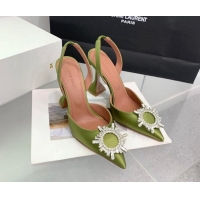 Grade Amina Muaddi Begum Embellished Slingback Pumps 9.5 cm in Silk and Crystals Green 214070