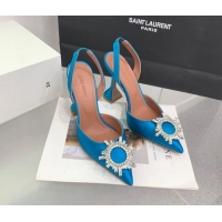 Low Cost Amina Muaddi Begum Embellished Slingback Pumps 9.5 cm in Silk and Crystals Light Blue 214071