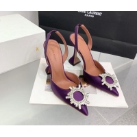 Trendy Design Amina Muaddi Begum Embellished Slingback Pumps 9.5 cm in Silk and Crystals Purple 1214072